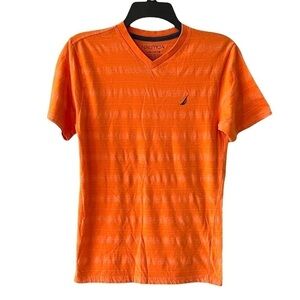 Nautica V Neck T Shirt Size Large (14/16) Orange